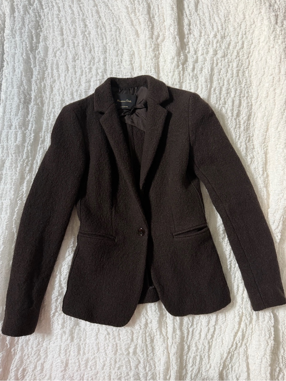 Massimo Dutti Black Tailored Wool-Blend Blazer